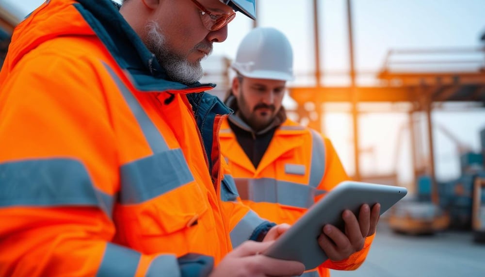 Engineers looking at a tablet with STRUMIS Engineers looking at a tablet with STRUMIS