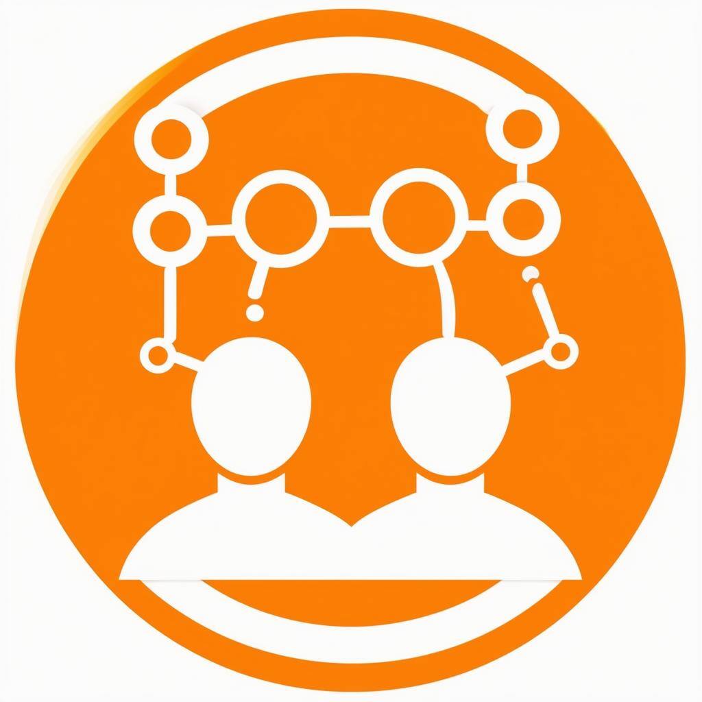 Round orange icon illustrating collaboration between team
