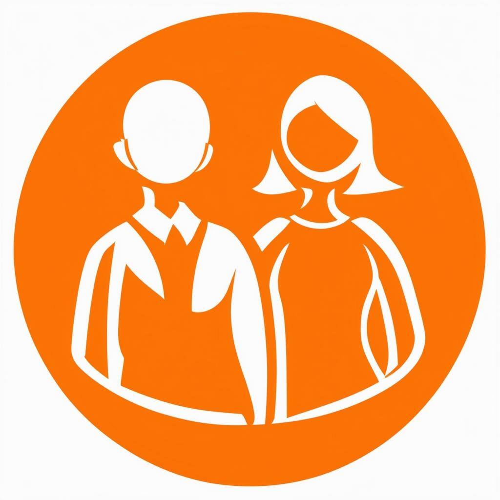 Round orange icon showing men and female with blank background
